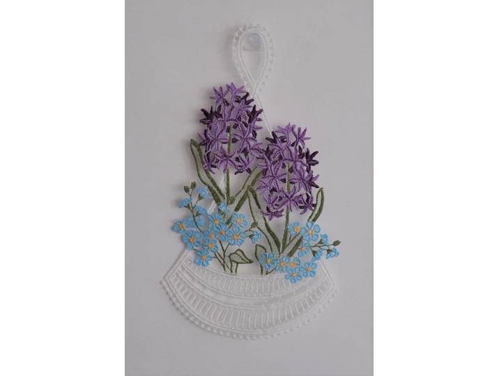 Fensterbild STICKEREIEN PLAUEN Hyazinthen Gr. 1, bunt (blau, grün, lila), B:16cm H:28cm, Polyester, Fensterbilder, Fensterbild
