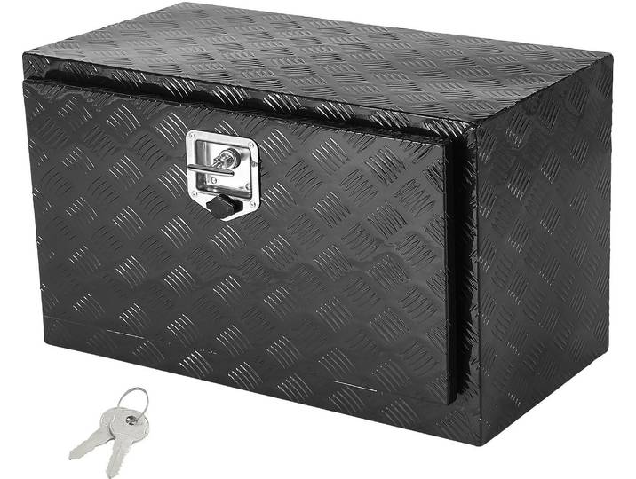 Boîte à outils VEVOR Truckbox\, boîte pour remorque sous le plancher\, boîte à outils 760 x 355 x 405 mm Boîte de rangement\, alliage d'aluminium\, boîte à outils supportant une charge de 30 kg\, boîte à outils verrouillable Noir