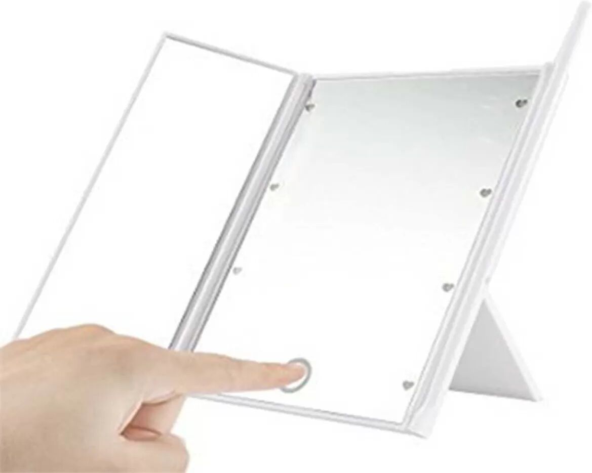INF Tri-Fold Beleuchteter Schminkspiegel, Tragbarer Kosmetikspiegel mit Verstellbarem Ständer Weiß