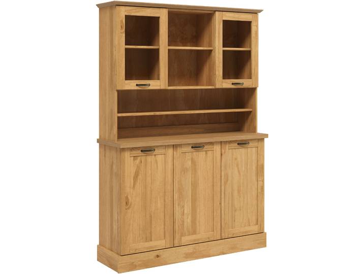 Küchenbuffet HOME AFFAIRE Teramo , braun (natur), B:126,6cm H:181,5cm T:37cm, Massivholz, Schränke, Küchenbuffet, Breite/Höhe 126/181 cm, mit Metallgriffen