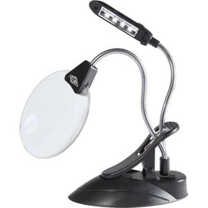 Wedo Lupenleuchte 27175201, schwarz, 102 mm Glaslinse, LED, 2 & 4x Vergrößerung (4 + 12 Dioptrien), Standfuß & Tischklemme