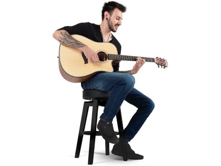 Classic Cantabile Sitzhocker Pub-Hocker für Gitarre - Perfekt für Gitarristen und Musikliebhaber, Höhe: 63 cm, Fußstütze auf 24 cm Höhe, drehbare Kunstleder Sitzfläche