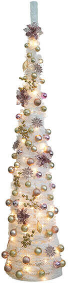 Portland Fir 7ft Pop up Christmas Tree with 80 Lights & 80 Dusky Pink & Champagne Decorations