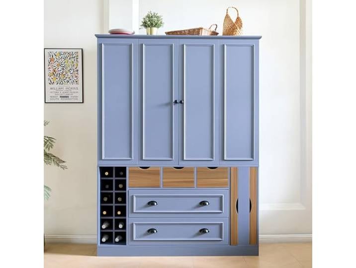 twwhyg Freistehender Bauernhaus-Küchen-/Pantry-Aufbewahrungsschrank mit Schubladen(Gray-fold D)