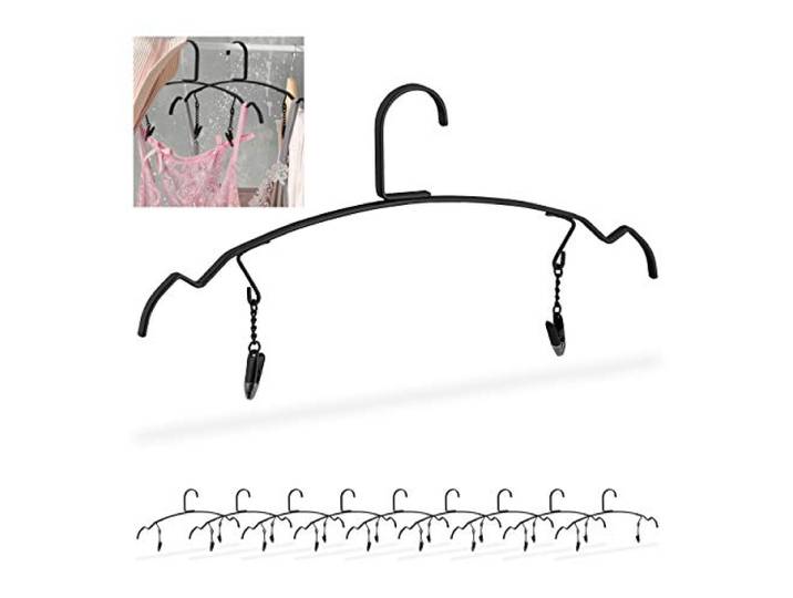 Relaxdays lingeriehanger, 10 stuks, set, hanger voor bh's en ondergoed, met 2 knijpers, kledinghanger metaal, zwart