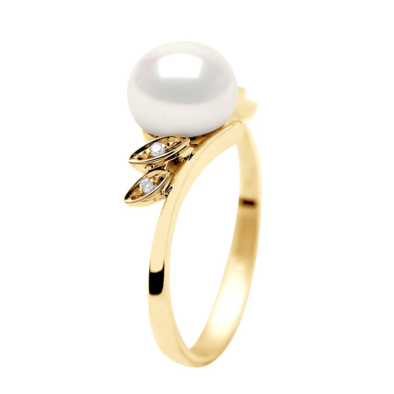 DIADEMA - Ring - Gelbgold - Echte Süßwasserperlen - Weiß