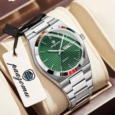 Uplift Treasures Luxury Mens Chronograph Watch Luminous Waterproof Leather Strap silver Green