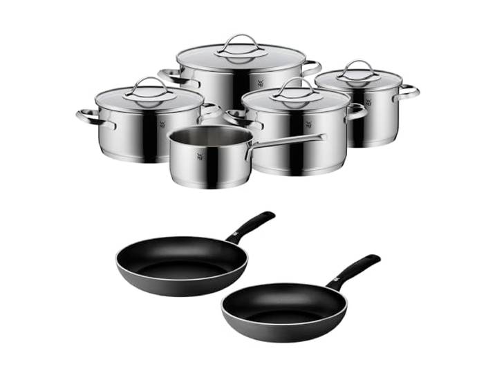 WMF Aparto Topfset 5-teilig mit Glasdeckel, Induktions Töpfe Set unbeschichtet & Permadur Inspire Bratpfannen Induktion, beschichtet, Antihaftversiegelung 24cm + 28cm