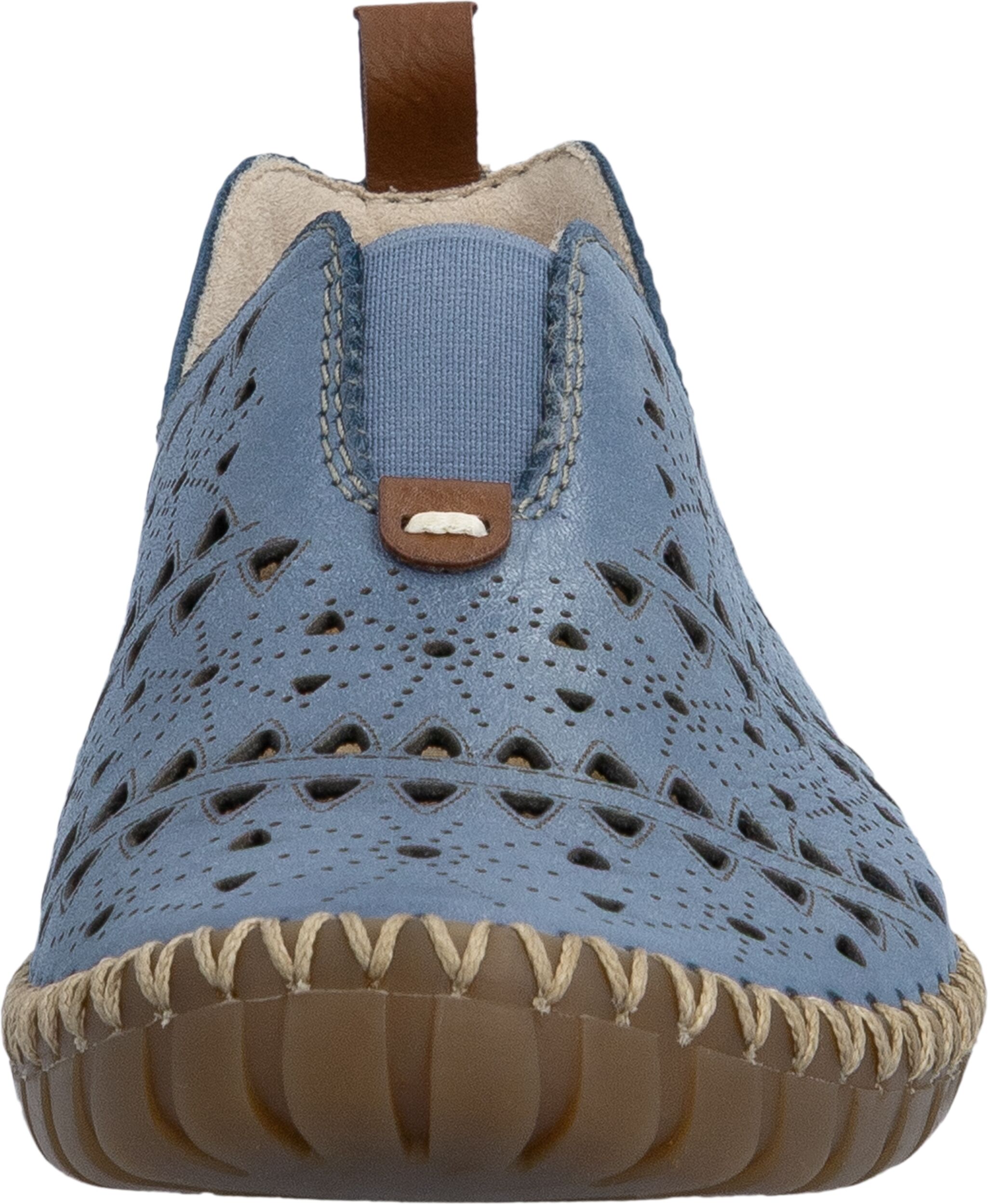 Slipper RIEKER, Damen, Gr. 40, Textil, blau (royalblau, braun), Glattleder, unifarben mit Farbeinsatz, Schuhe Slipper, Schlupfschuh, Halbschuh, Urlaubsschuh mit Perforation