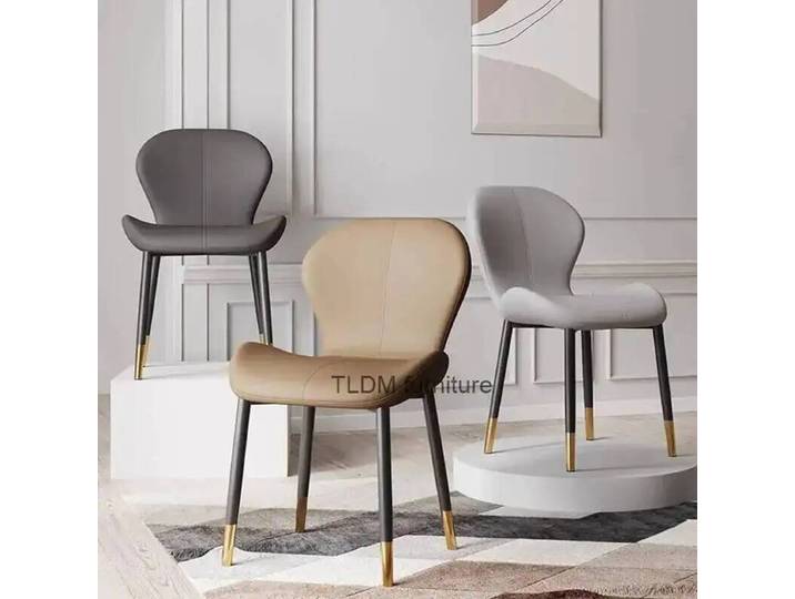 Chaises de salle à manger et de salon en métal gris, design italien moderne, avec coussin de jambe confortable, style esthétique, protection de chaise, mobilier.