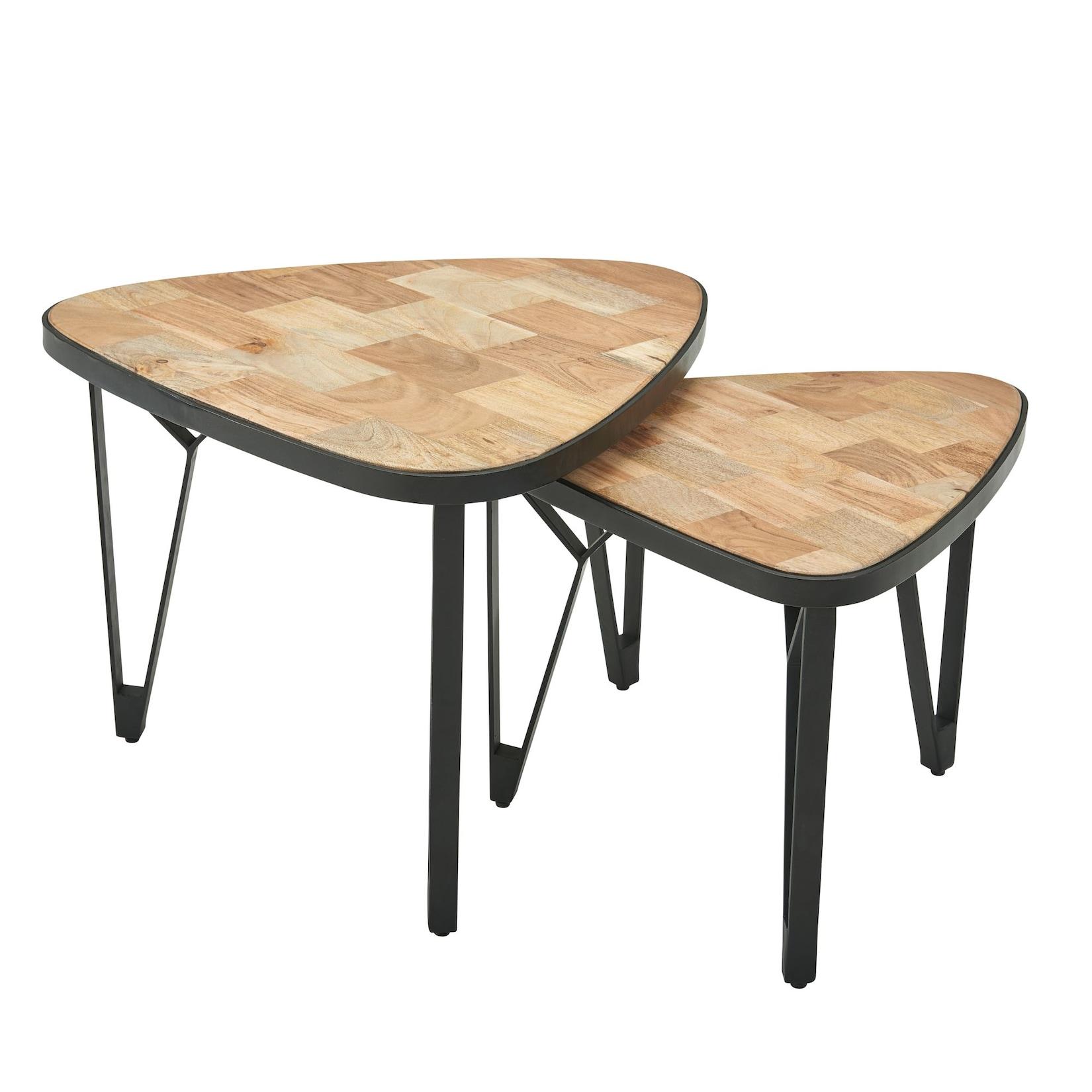 KADIMA DESIGN Massivholz-Metall Couchtisch Set, Industrie-Design, Platzsparend