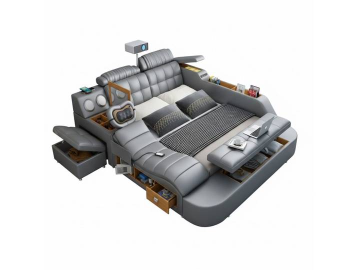 Xlmoebel Multimediabett Multifunktionales Bett in Schwarz mit Holzrahmen und Komfort (2-tlg., Multifunktionsbett Multimedia Bett), Made in Europa