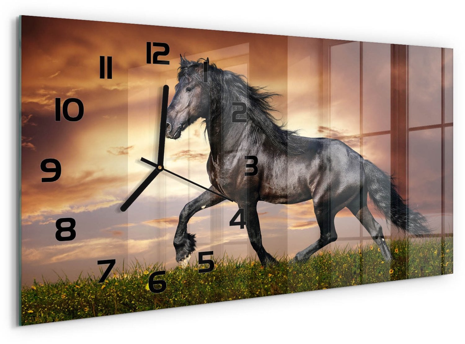 Tulup Wandklok met Paard Decoratie - Bruin Glas - 60 x 30 cm
