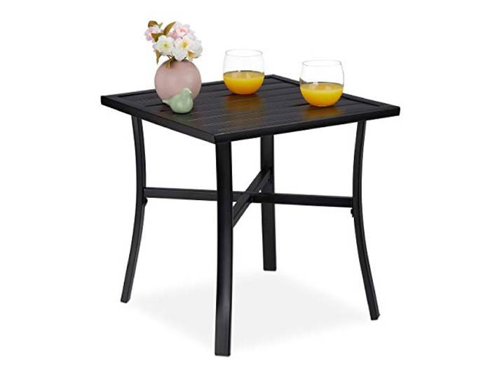 Relaxdays Table de Jardin carrée\, Balcon et terrasse\, 4 Personnes\, Acier\, Pratique\, L x P : 46 x 46 cm\, Noir
