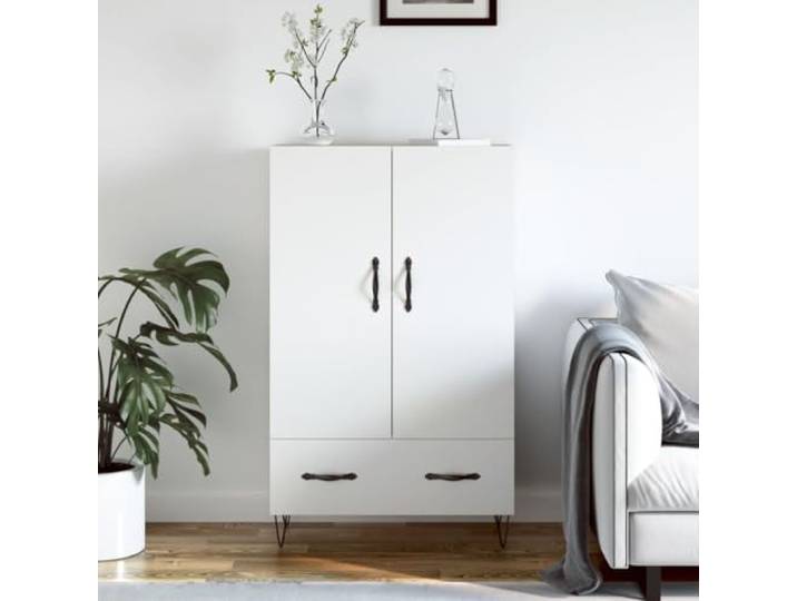 RJPLMFV Sideboard, hoch, 69,5 x 31 x 115 cm, Weiß Langlebiges Holzwerkstoff, Metallbeine, großer Stauraum, Wandbefestigung inklusive