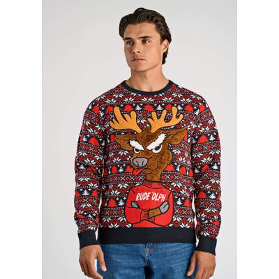 Strickpullover LINDBERGH "Strickpullover Relaxed Fit", Herren, Gr. S, bunt (navy), Obermaterial: 100% Polyacryl, Jacquardmuster, Rundhals, Pullover Strickpullover