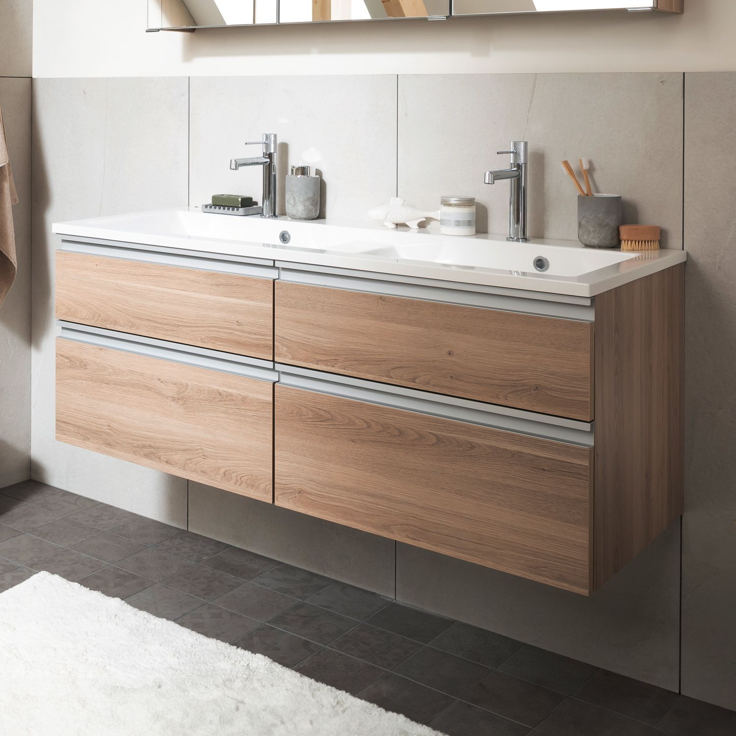 SCHÖNER WOHNEN-Kollektion Stockholm Mineralguss-Doppelwaschtisch mit Unterschrank 120 cm