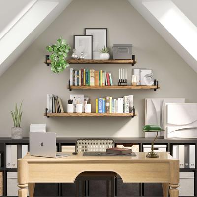 Wallniture Toledo 48 Inch Wooden Shelf for Living Room, Office Shelf, Wall Mounted Bookshelf, Farmhouse, Burnt, 1 Pc