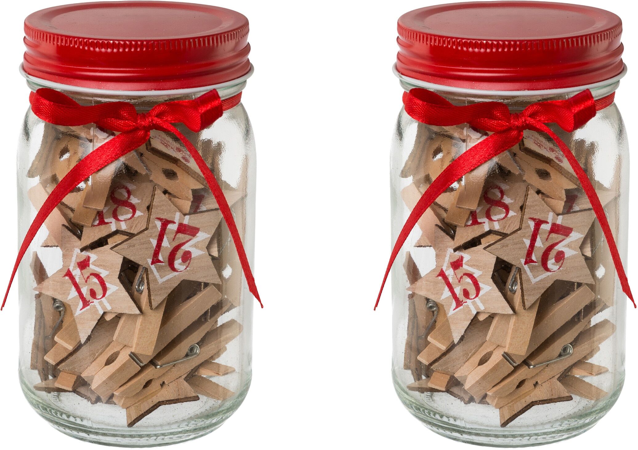 Dekostern CREATIV DECO "Weihnachtsstern, Weihnachtsdeko", braun, T:13cm Ø:7cm, Holzwerkstoff, Dekosterne, Dekostern, 2 Gläser á 24 Holzsterne; Maße der Sterne: ca. 4x4 cm zzgl. Klammer