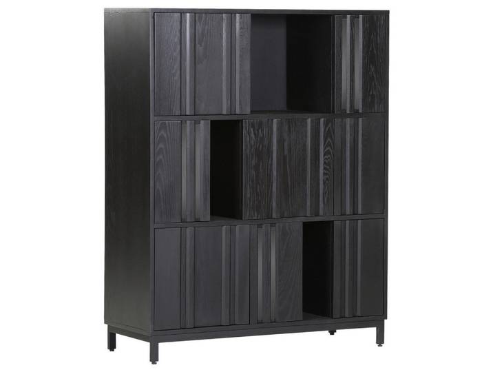 Landscape Highboard, Schwarz, Metall, Esche, furniert, D, warmweiß, 108x135x40 cm, Beimöbel erhältlich, stehend, Beleuchtung, Holzmöbel, Kleinmöbel Holz, Holzkommoden, Highboards Holz