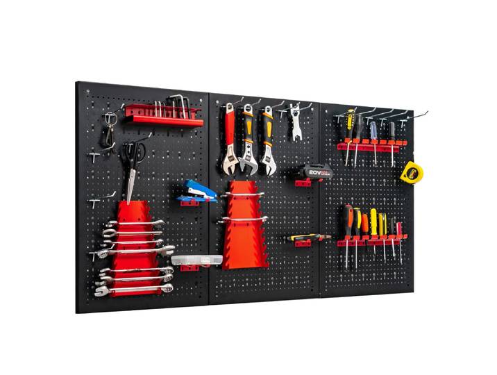 Pegboard Wand Organizer Metalen Pegboard Gereedschap Opbergkit met 3 Pegboards & 25 Opknoping Accessoires Zwart+Rood