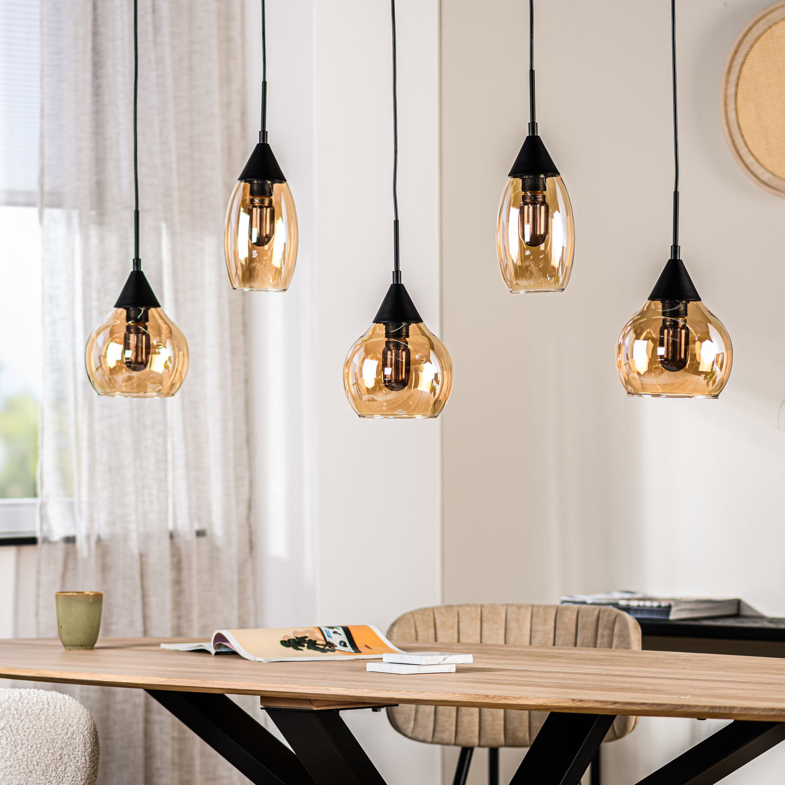 BASE Hanglamp Esperanza 5-lampig Glas Amber