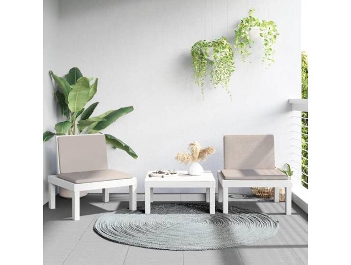 Salon de jardin avec coussins 3 pcs blanc PP 3203732