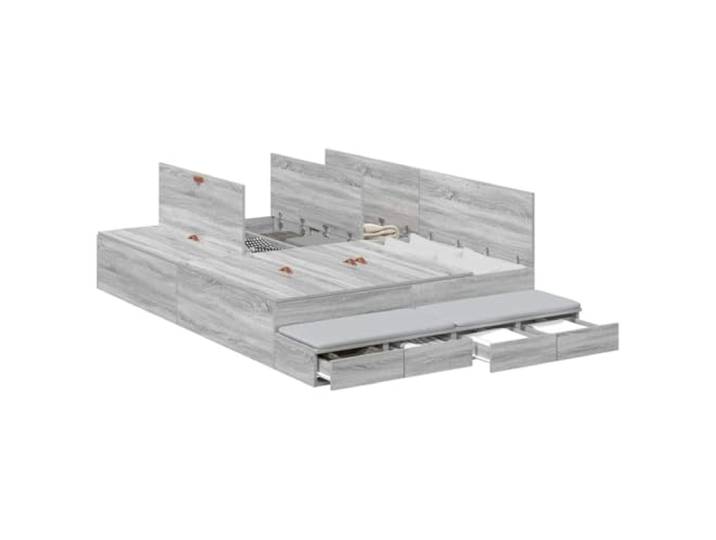 KTHLBRH Boxspringbett Grau Sonoma 135 cm mit 4 Schubladen Mehrschichtiges Holz, robuste Struktur, modernes Design, einfache Reinigung, 200 kg Tragkraft
