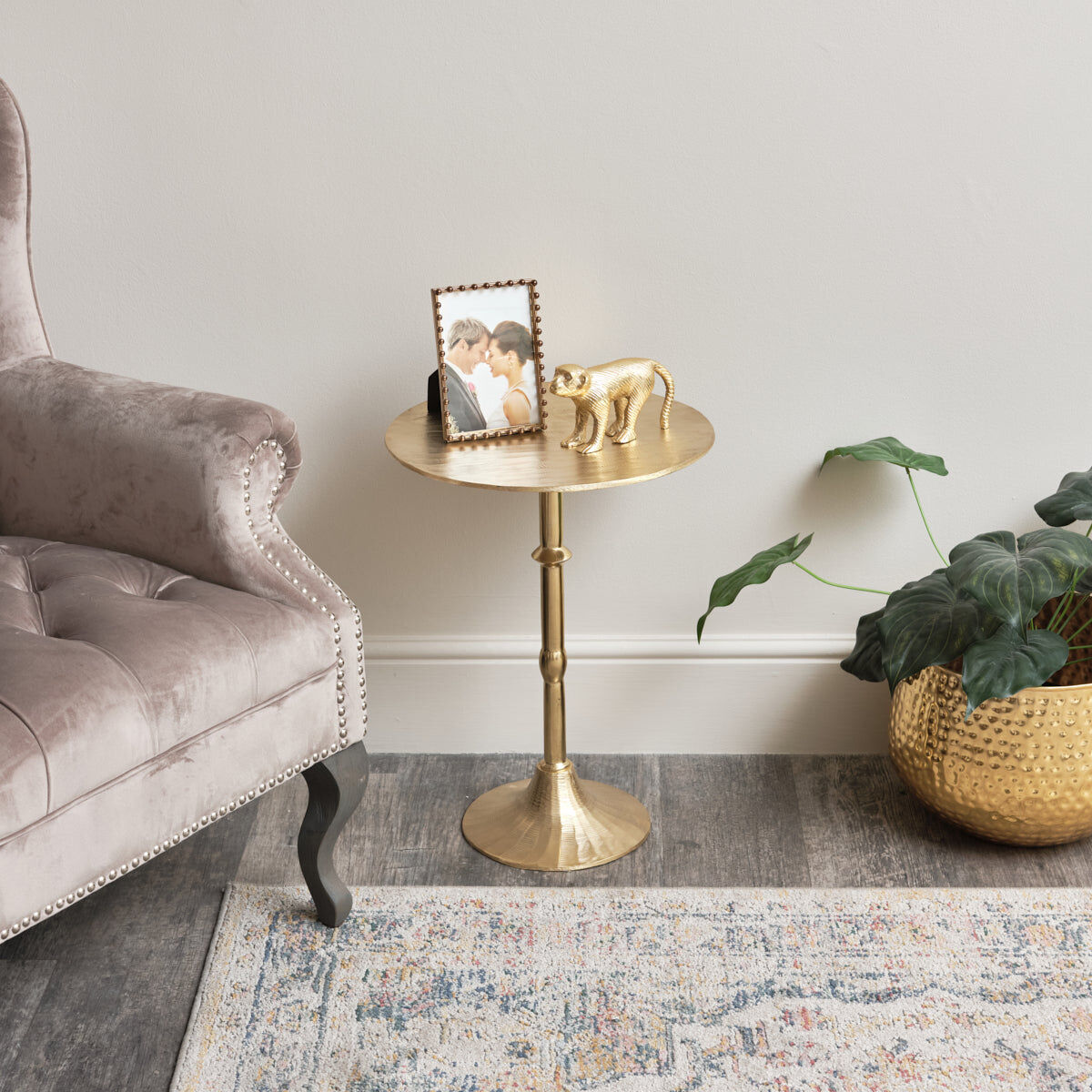 Round Gold Metal Side Table Metal