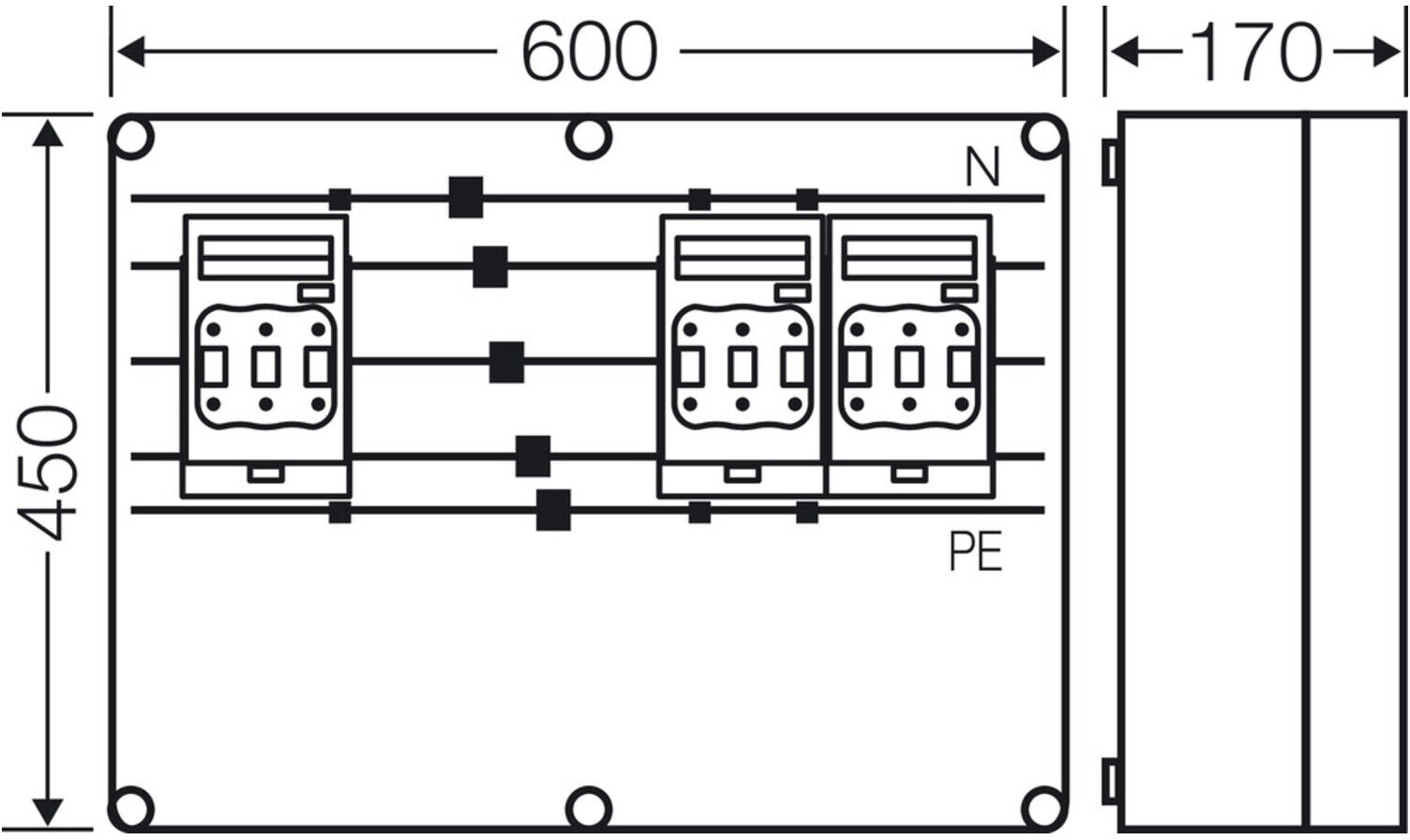 Hensel NH-Sicherungslasttrennschaltergehäuse 3x3xNH00 250A 5-polig Mi 6632 (20001321)