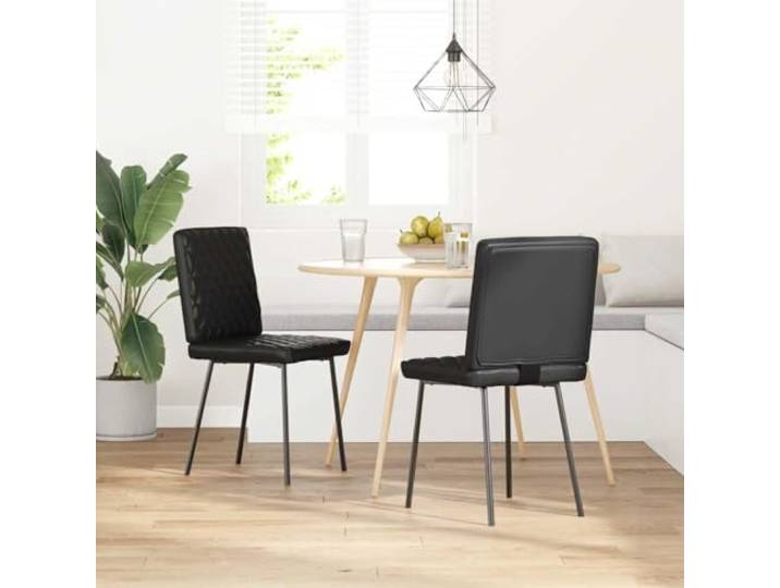 NLQMSU Essstühle, 2 Stück, Schwarz, Kunstleder Rahmen aus Metall und Holz, gepolsterte Sitzfläche und Rückenlehne, dicker Schaumstoff, glatte Oberfläche, pflegeleicht