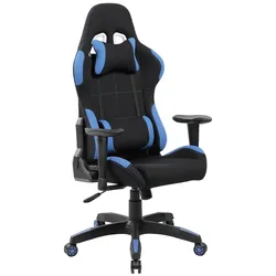 Dmora Gaming-Stühl Bundaberg, Gaming-Sessel für Erwachsene, Schreibtischstuhl, 57x72h124/134 cm, Schwarz und Blau