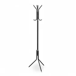 Relaxdays Garderobenständer, mit 8 Haken, Metall, Jacken, Mäntel, Hüte, Standgarderobe, HBT: 169 x 40 x 48 cm, schwarz