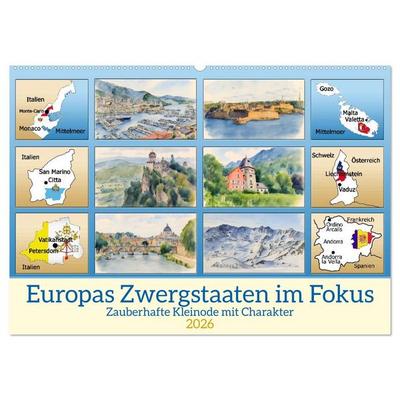 Europas Zwergstaaten im Fokus (Wandkalender 2026 DIN A2 quer), CALVENDO Monatskalender