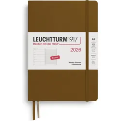 Leuchtturm 1917 Wochenplaner mit Notizbuch liniert, 2026 EN A5, braun