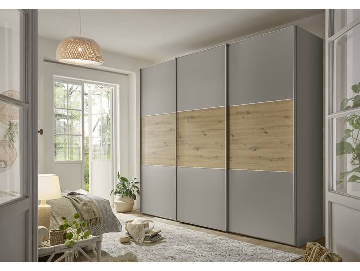 Schwebetürenschrank, Holzwerkstoff, Saphir/Braun, 249×222×68 cm, 3 Türen, Modern, Staud