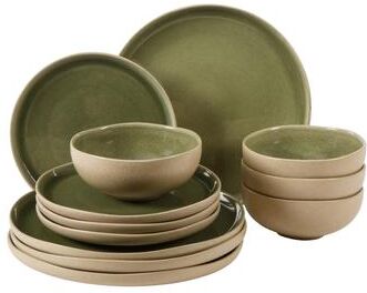 Gibson Elite Manila Bay 16-Piece & 12-Piece Stoneware Reactive Glaze Modern Artisan Dinnerware Set, Service for 4