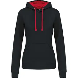 Kariban Damen Kontrast Kapuzen Sweater Hoodie K465 black/red L