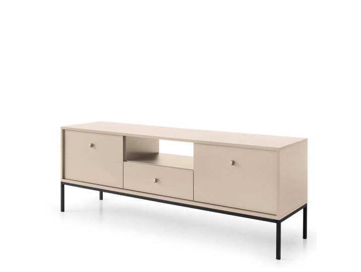 Komodee Lowboard TV Moncton Rtv1-2D1S Metalgriffe, Beige, Metall, 154x56x39 cm, Wohnzimmer, TV Möbel, Lowboards, Lowboards stehend