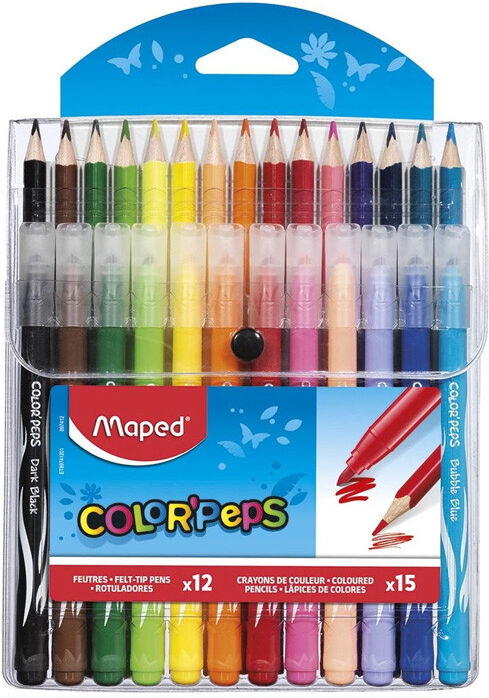 Pochette 12 Feutres + 15 crayons de couleur Color'peps pointe moyenne - Maped