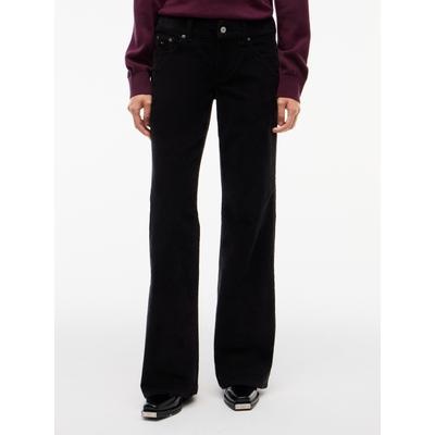 Cordhose TOMMY JEANS "TJW LW BOOTCUT CORD PANT", Damen, Gr. 27, Länge 30, schwarz, Web, Obermaterial: 98% Baumwolle, 2% Elasthan, unifarben, bootcut fit lang, Hosen Cordhose, Baumwollmischung, bootcut fit