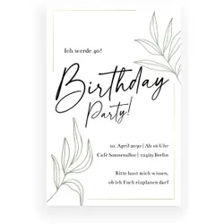 Einladungskarte Geburtstag: Florales Gold in Weiß