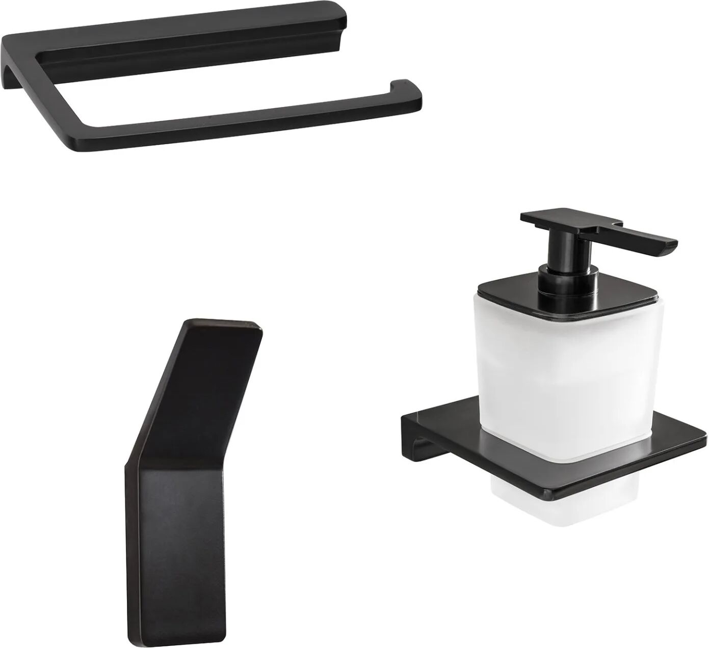 BADEDU SIRIUS Accessoire Set 3-teilig, Schwarz matt, Handtuchhaken,...