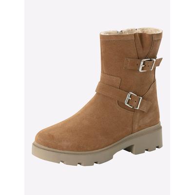 Stiefelette SHEEGO, Damen, Gr. 41, Synthetik, XXL-Schaft, braun (camel), Leder, Veloursleder, Schuhe Stiefelette