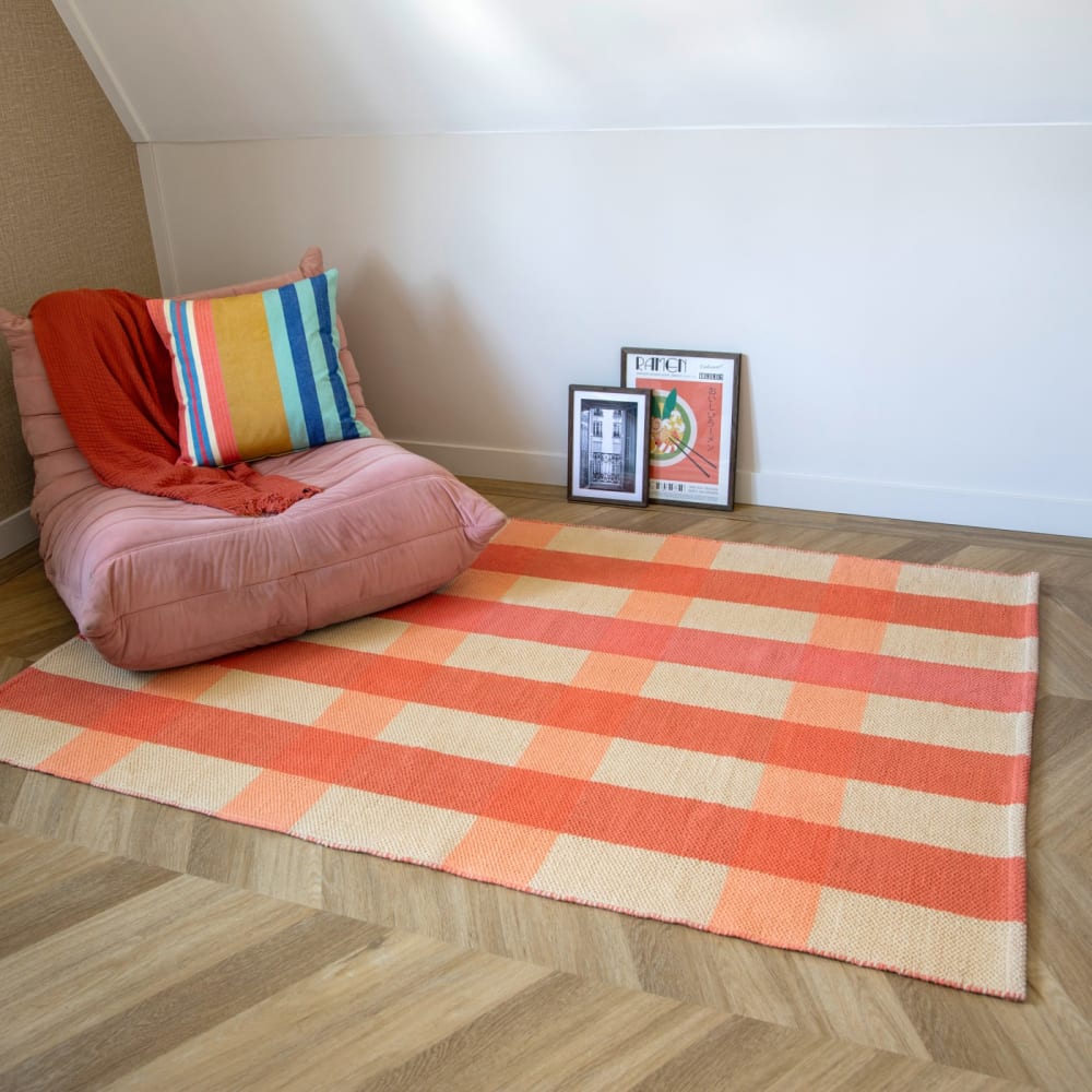 Remember Tapis kilim beige, corail Beige 200x1x140cm