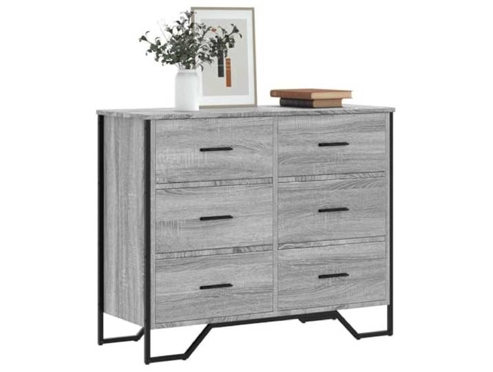HKQWPBF Kommode Grau Sonoma 91x35,5x74,5 cm Holzwerkstoff mit Schubladen Stauraum, langlebiger Holzwerkstoff, glatte Oberflaeche, vielseitig einsetzbar, mit Wandhalterung