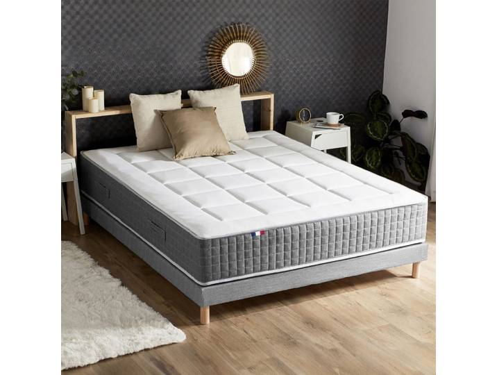 Matelas ressort 7 zones sommier couette oreillers 160x200 gris