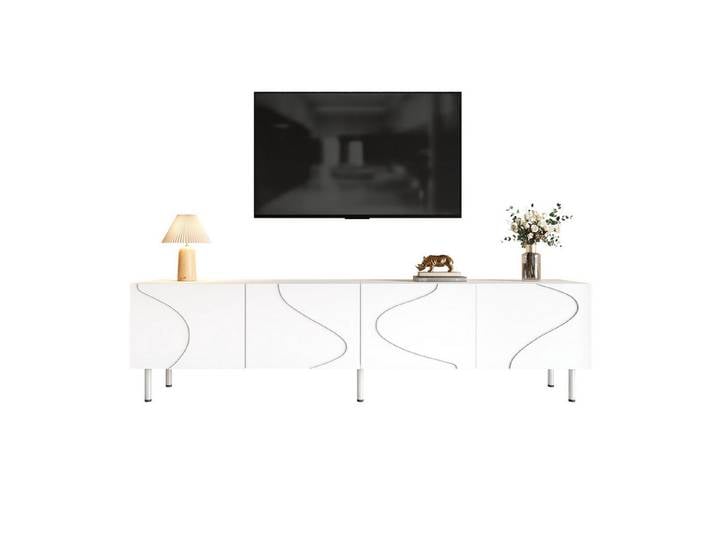 Welltin TV-Schrank TV-Schrank mit Push-to-Open & geschwungenen Linien, Weiß 170x35x50 cm, Push-to-Open-Funktion, geschwungene Linien