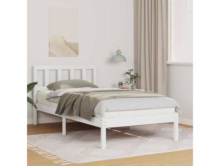 RJPLMFV Bettgestell, Weiß, 75 x 190 cm, massives Kiefernholz Mit Kopfteil, Lattenrost inklusive, modernes Design, einfache Montage