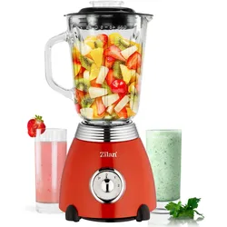 Zilan Retro Standmixer mit 1,5L Glasbehälter Edelstahlklinge 500 Watt rot